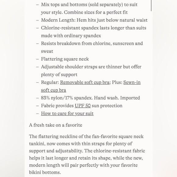 Land's End plus size square neck mod length black white stripes tankini top 1X - Picture 5 of 5